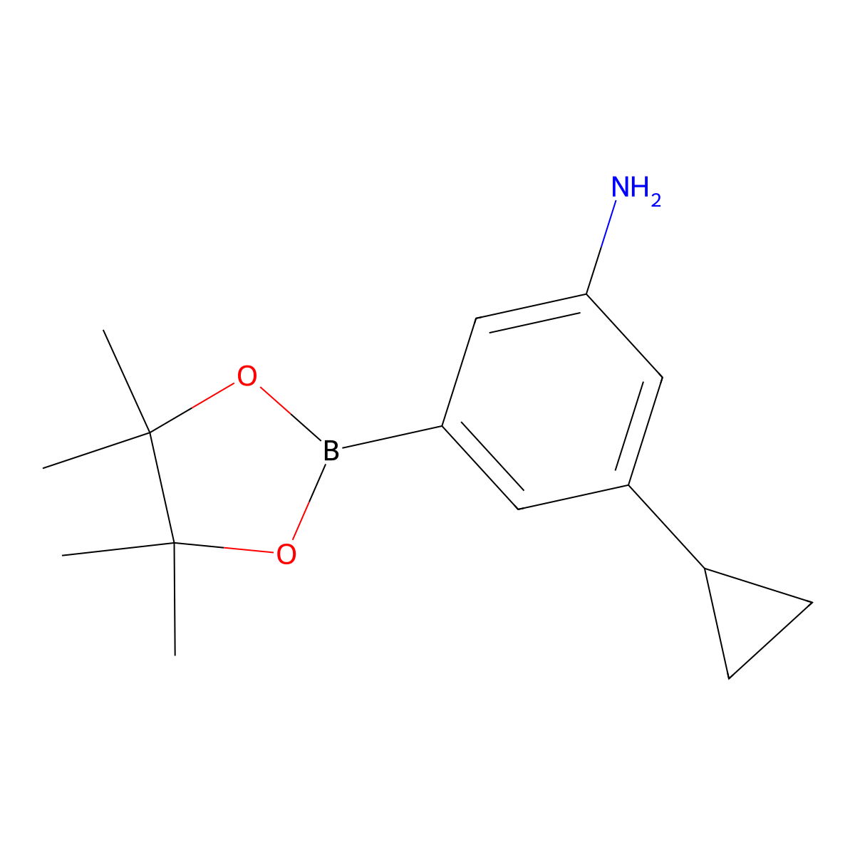 3-Cyclopropyl-5-(4,4,5,5-tetramethyl-1,3,2-dioxaborolan-2-yl)aniline molecular structure, CAS 2223031-12-5