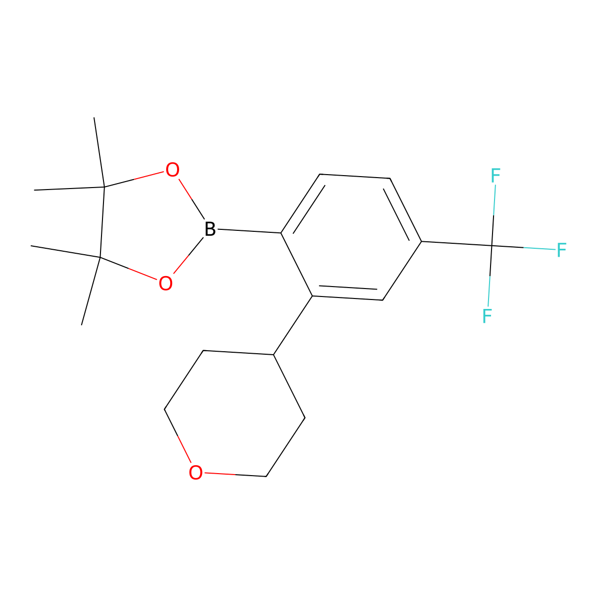 2-(4-Tetrahydropyranyl)-4-trifluoromethylphenylboronic acid pinacol ester molecular structure, CAS 2223031-15-8