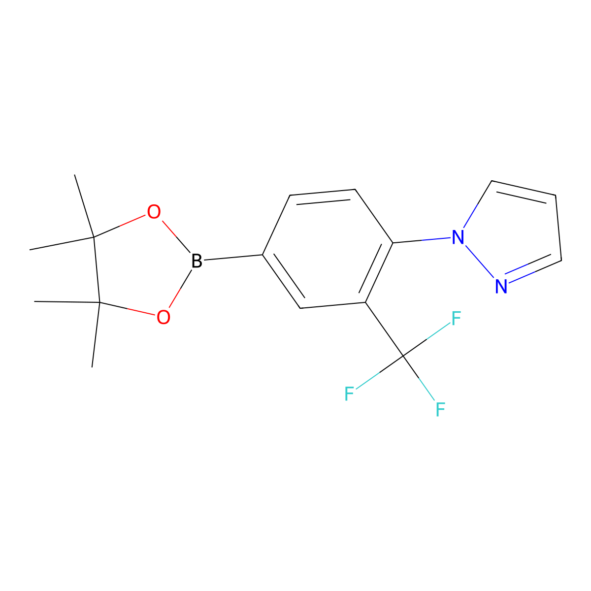 3-Trifluoromethyl-4-(1H-pyrazol-1-yl)phenylboronic acid pinacol ester molecular structure, CAS 2223031-17-0