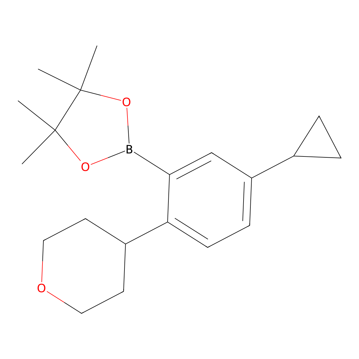 5-(Cyclopropyl)-2-(4-tetrahydropyranyl)phenylboronic acid pinacol ester molecular structure, CAS 2223031-19-2
