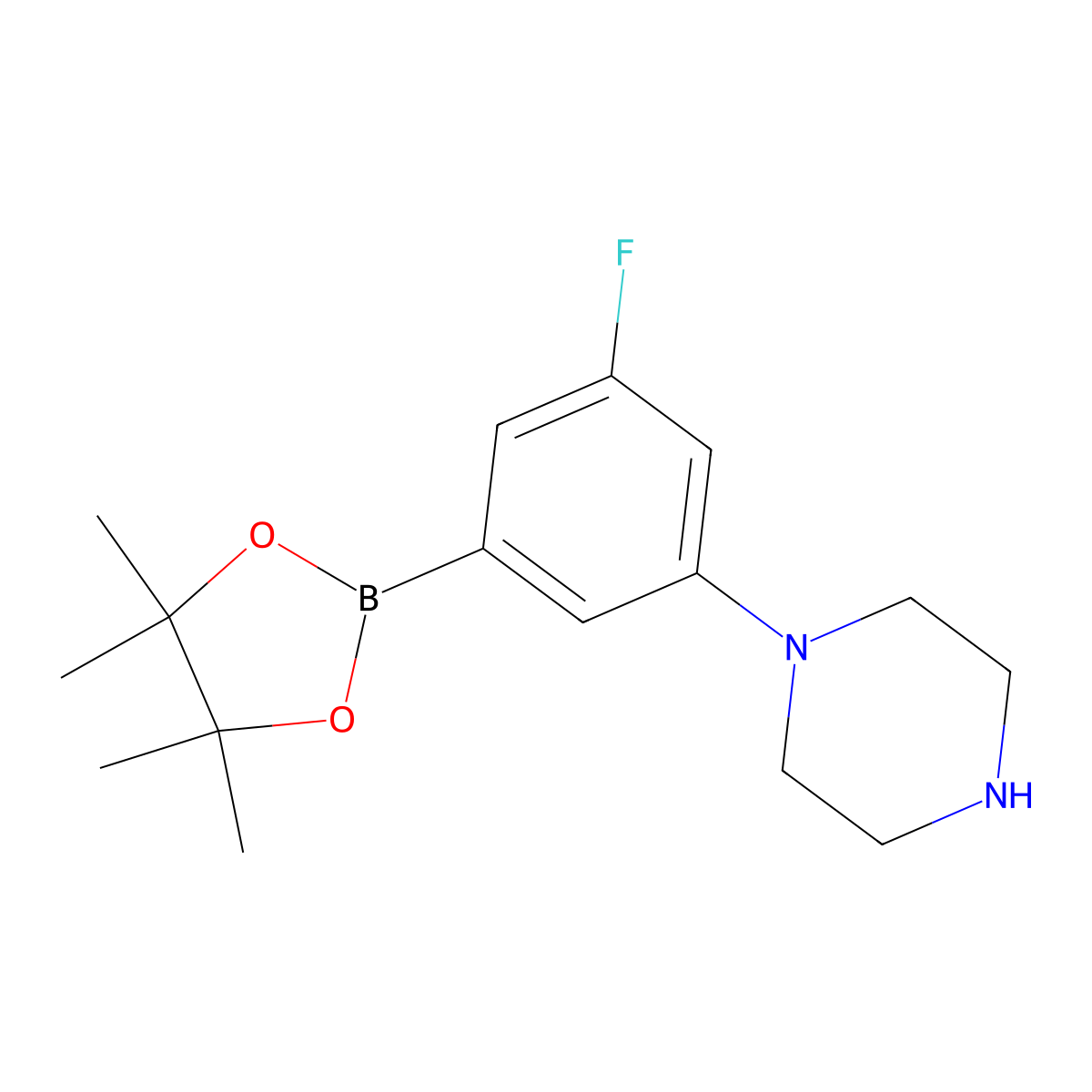 3-Fluoro-5-(piperazin-1-yl)phenylboronic acid pinacol ester molecular structure, CAS 2223031-26-1