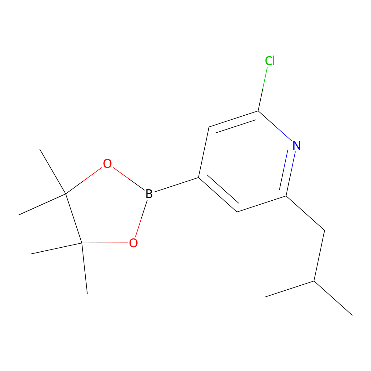 2-Chloro-6-(iso-butyl)pyridine-4-boronic acid pinacol ester molecular structure, CAS 2223031-30-7