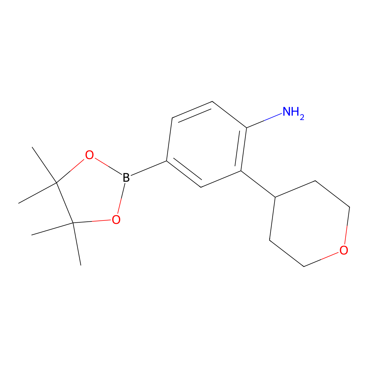 4-Amino-3-(4-tetrahydropyranyl)phenylboronic acid pinacol ester molecular structure, CAS 2223031-31-8