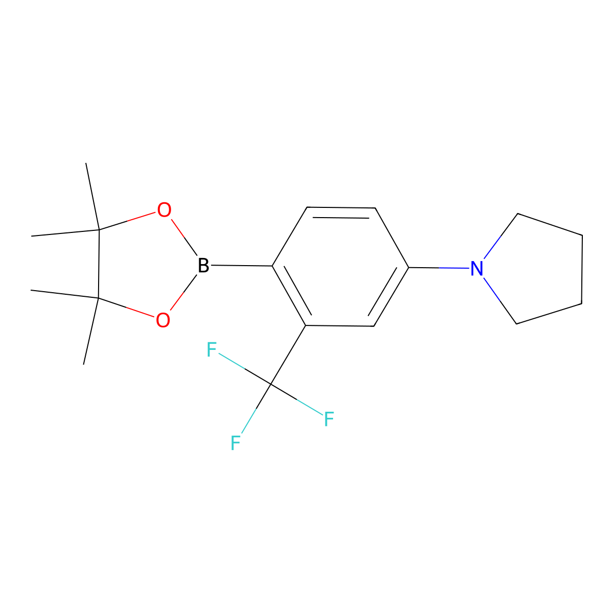 2-Trifluoromethyl-4-(pyrrolidino)phenylboronic acid pinacol ester molecular structure, CAS 2223031-45-4