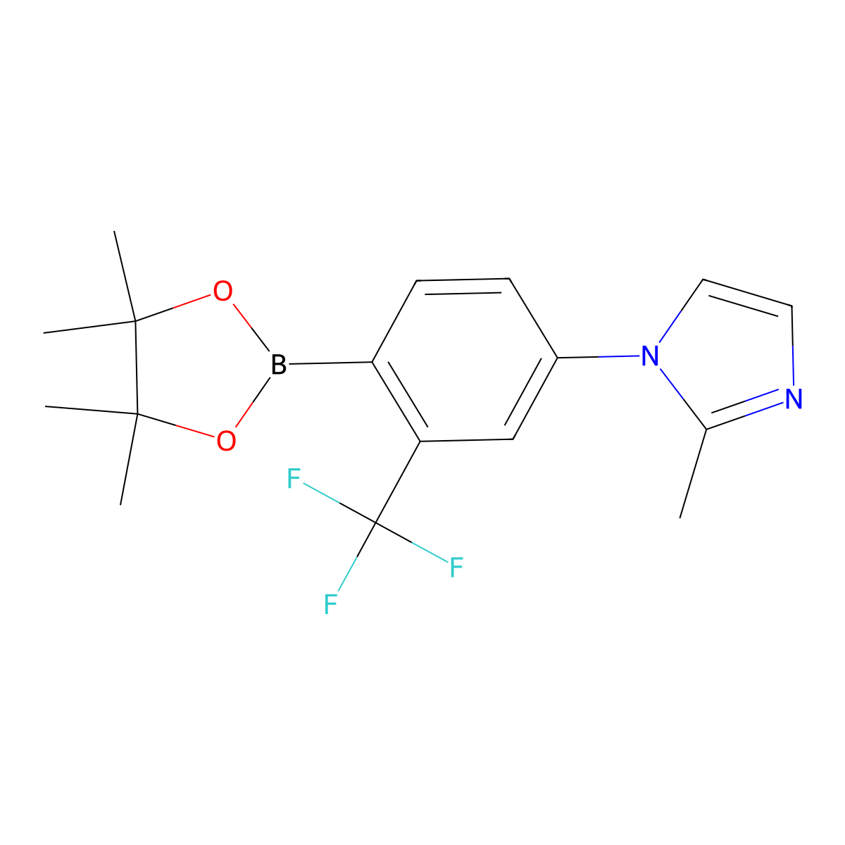 2-Trifluoromethyl-4-(2-methylimidazol-1-yl)phenylboronic acid pinacol ester molecular structure, CAS 2223031-53-4