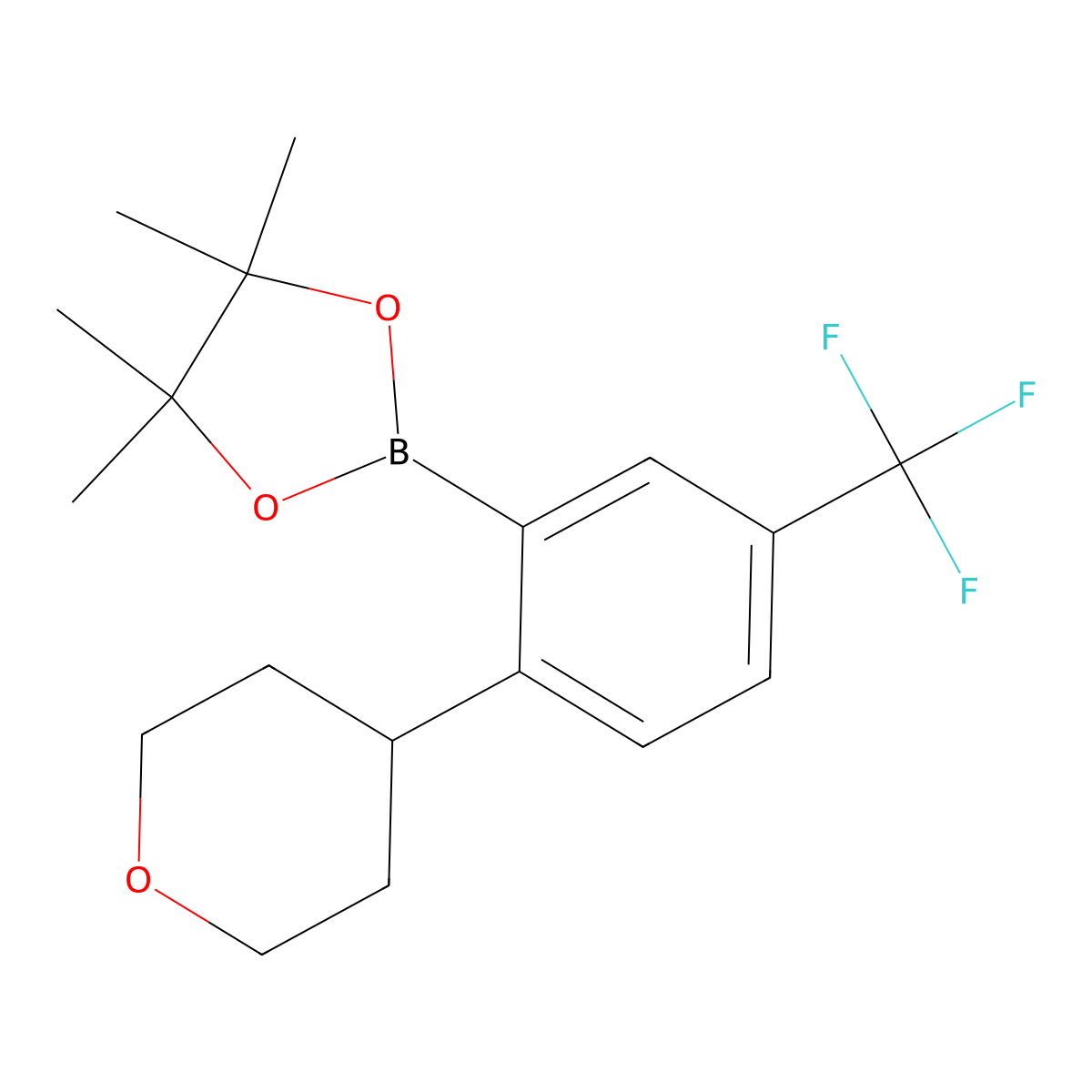 2-(Oxan-4-yl)-5-trifluoromethylphenylboronic acid pinacol ester molecular structure, CAS 2223031-61-4