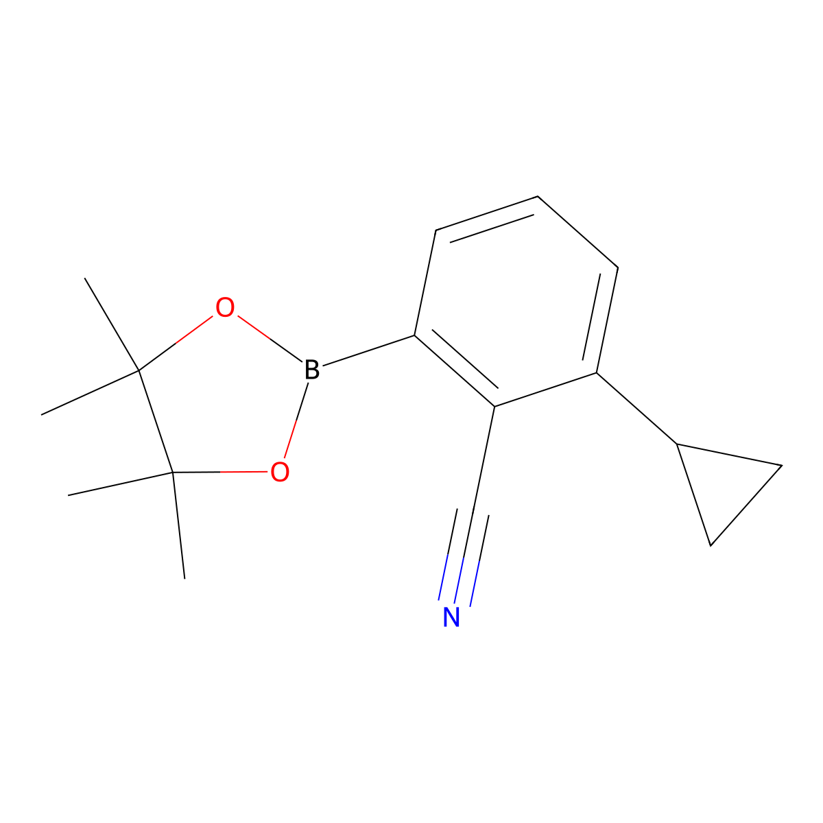 2-Cyclopropyl-6-(4,4,5,5-tetramethyl-1,3,2-dioxaborolan-2-yl)benzonitrile molecular structure, CAS 2223031-64-7