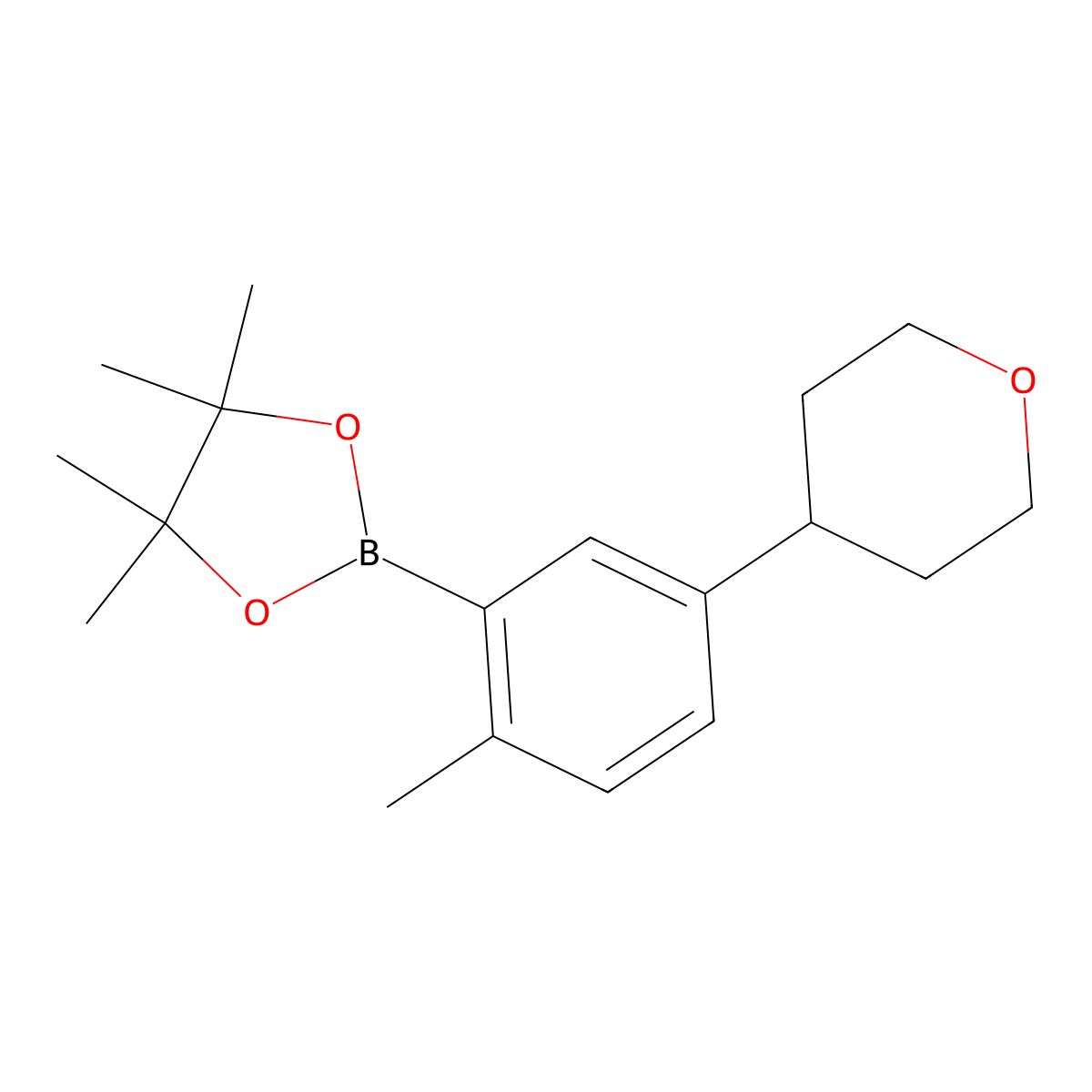 2-Methyl-5-(oxan-4-yl)phenylboronic acid pinacol ester molecular structure, CAS 2223031-81-8