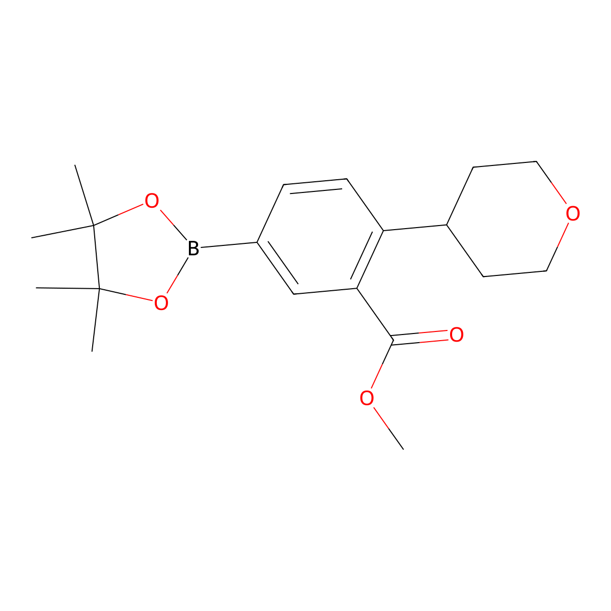 3-(Methoxycarbonyl)-4-(oxan-4-yl)phenylboronic acid pinacol ester molecular structure, CAS 2223031-82-9