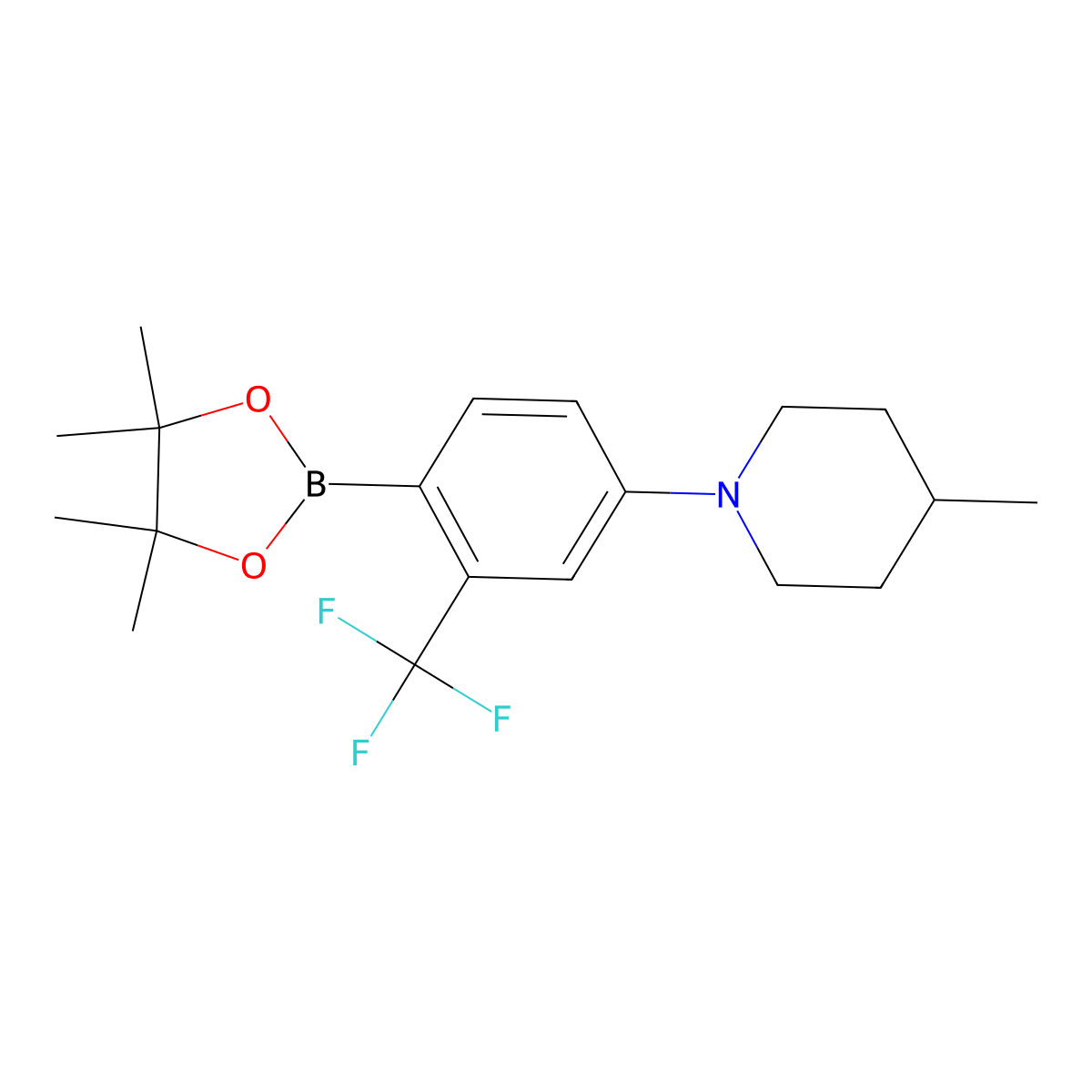 2-Trifluoromethyl-4-(4-methylpiperidin-1-yl)phenylboronic acid pinacol ester molecular structure, CAS 2223031-96-5