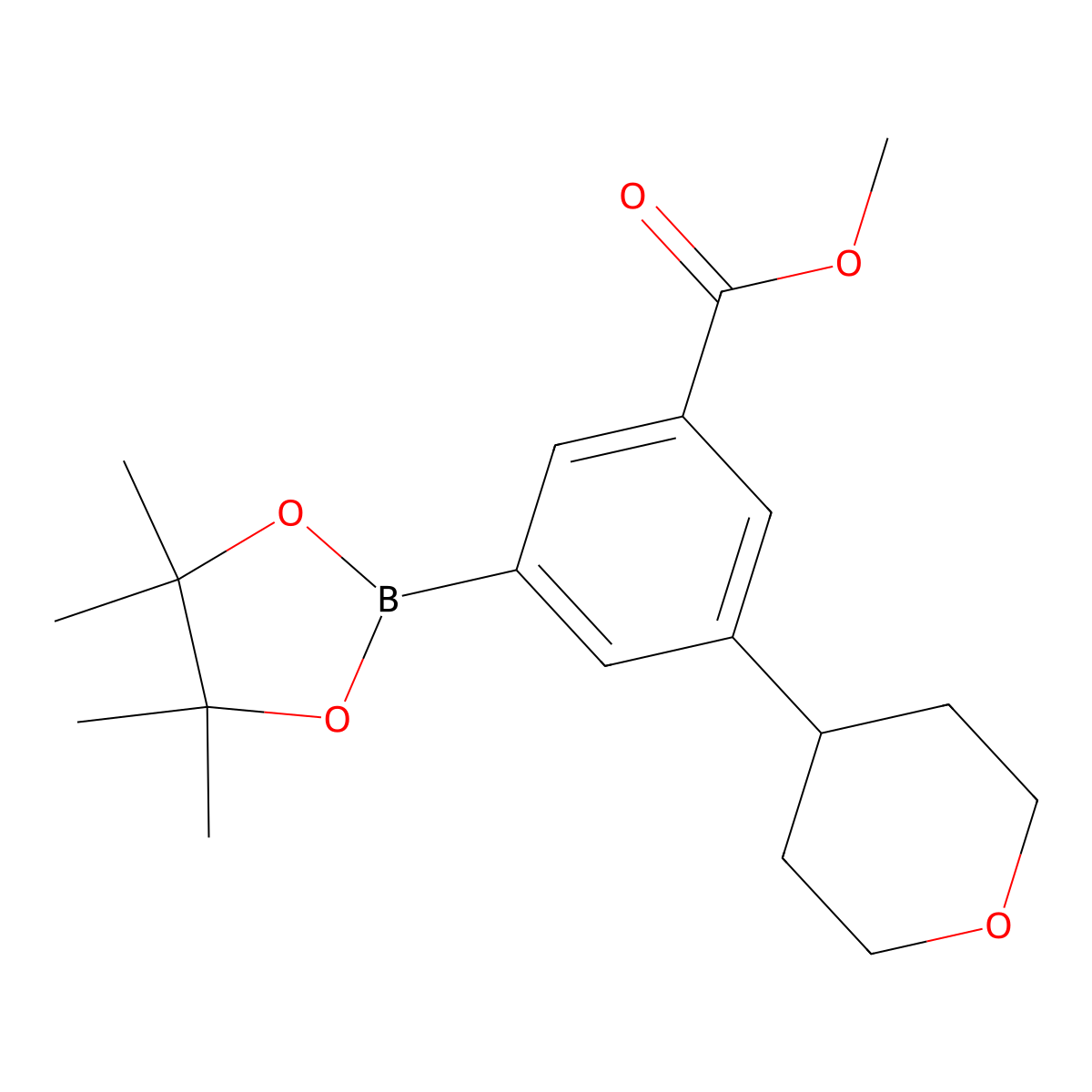 3-(Methoxycarbonyl)-5-(oxan-4-yl)phenylboronic acid pinacol ester molecular structure, CAS 2223032-02-6