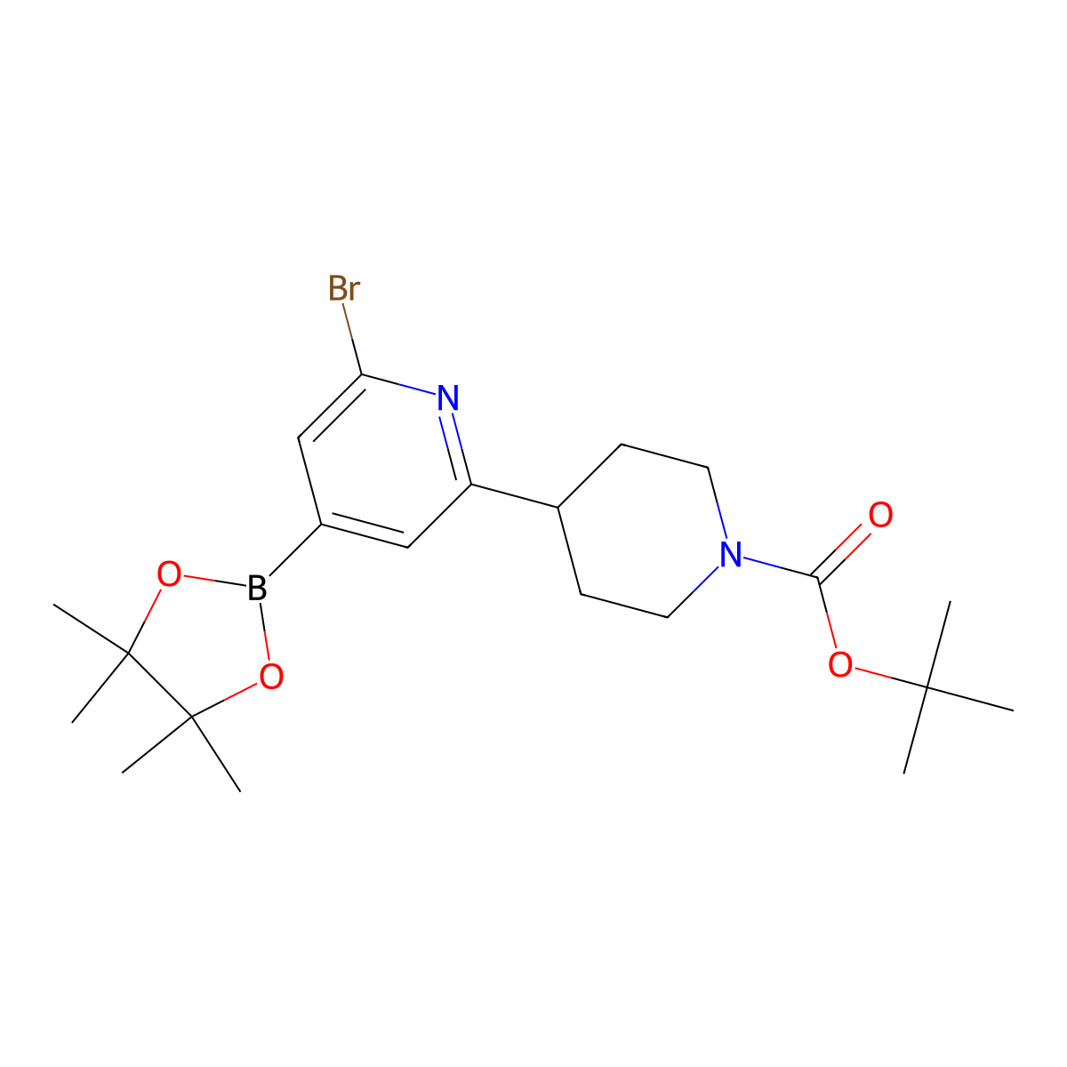 2-Bromo-6-(N-Boc-piperidin-4-yl)pyridine-4-boronic acid pinacol ester molecular structure, CAS 2223032-10-6