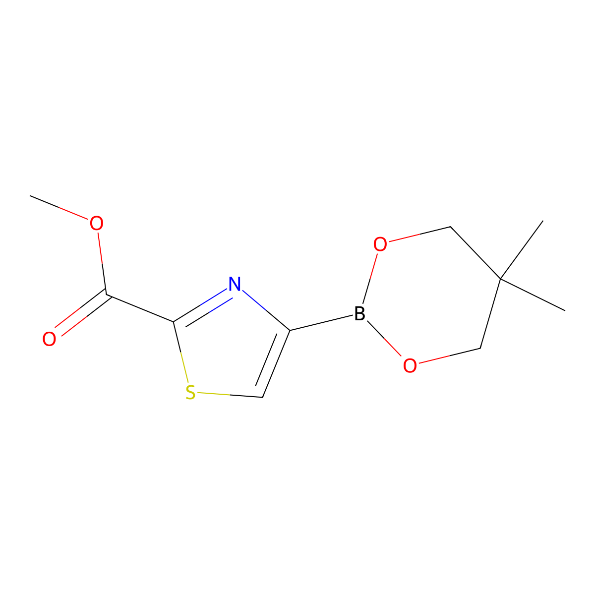 2-(Methoxycarbonyl)thiazole-4-boronic acid neopentylglycol ester molecular structure, CAS 2223032-18-4
