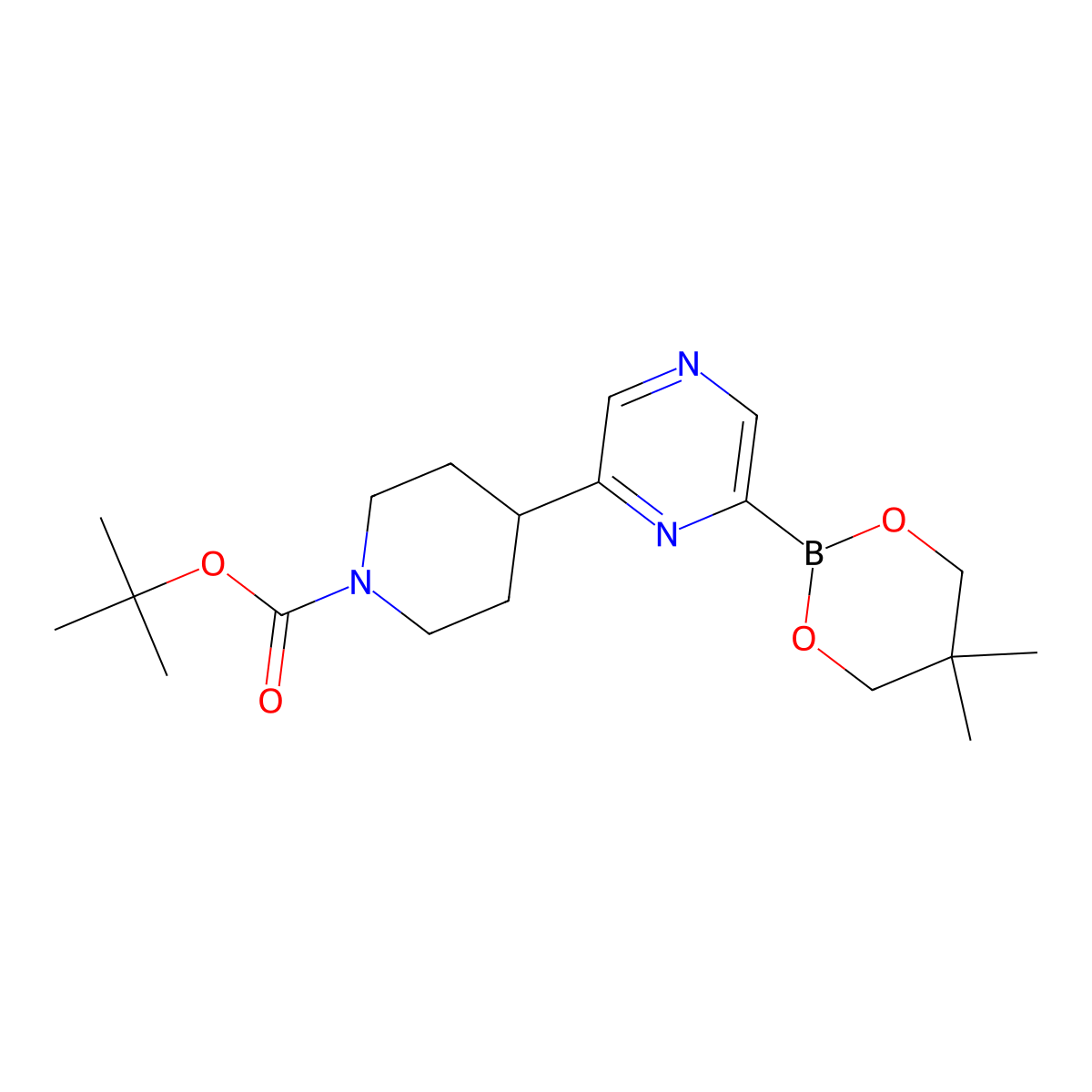 6-(N-Boc-Piperidin-4-yl)pyrazine-2-boronic acid neopentylglycol ester molecular structure, CAS 2223032-22-0
