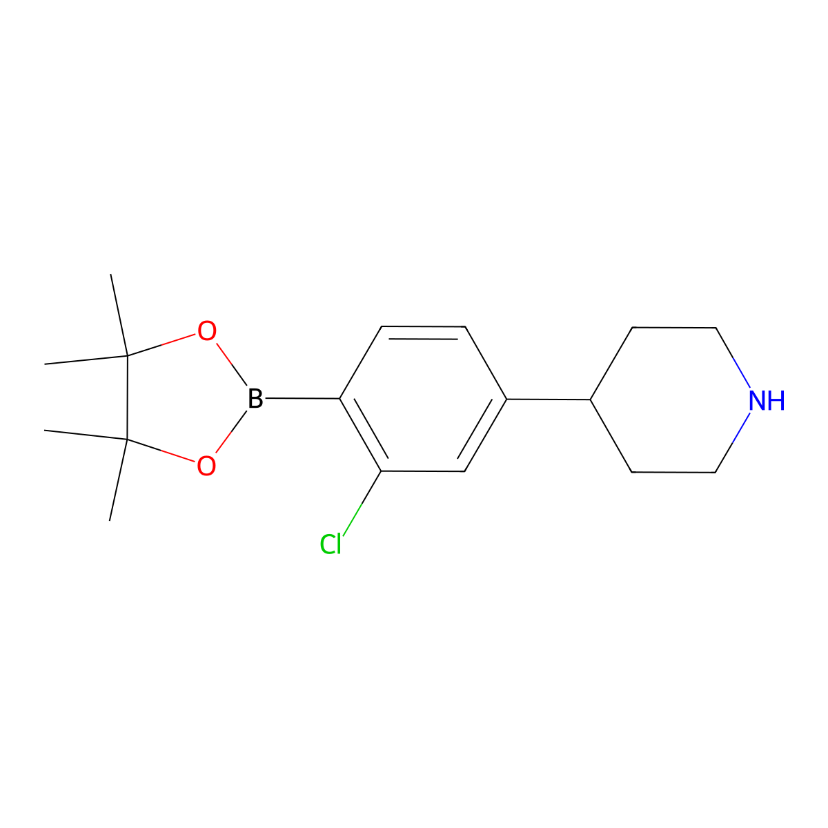 2-Chloro-4-(piperidin-4-yl)phenylboronic acid pinacol ester molecular structure, CAS 2223032-24-2