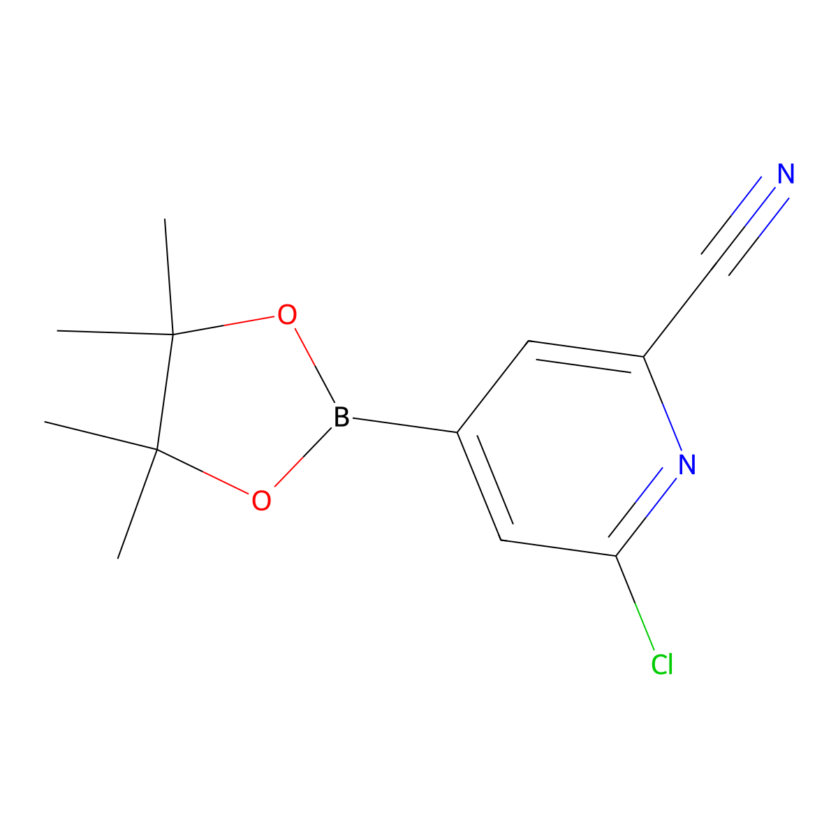 6-Chloro-4-(4,4,5,5-tetramethyl-1,3,2-dioxaborolan-2-YL)picolinonitrile molecular structure, CAS 2223032-34-4