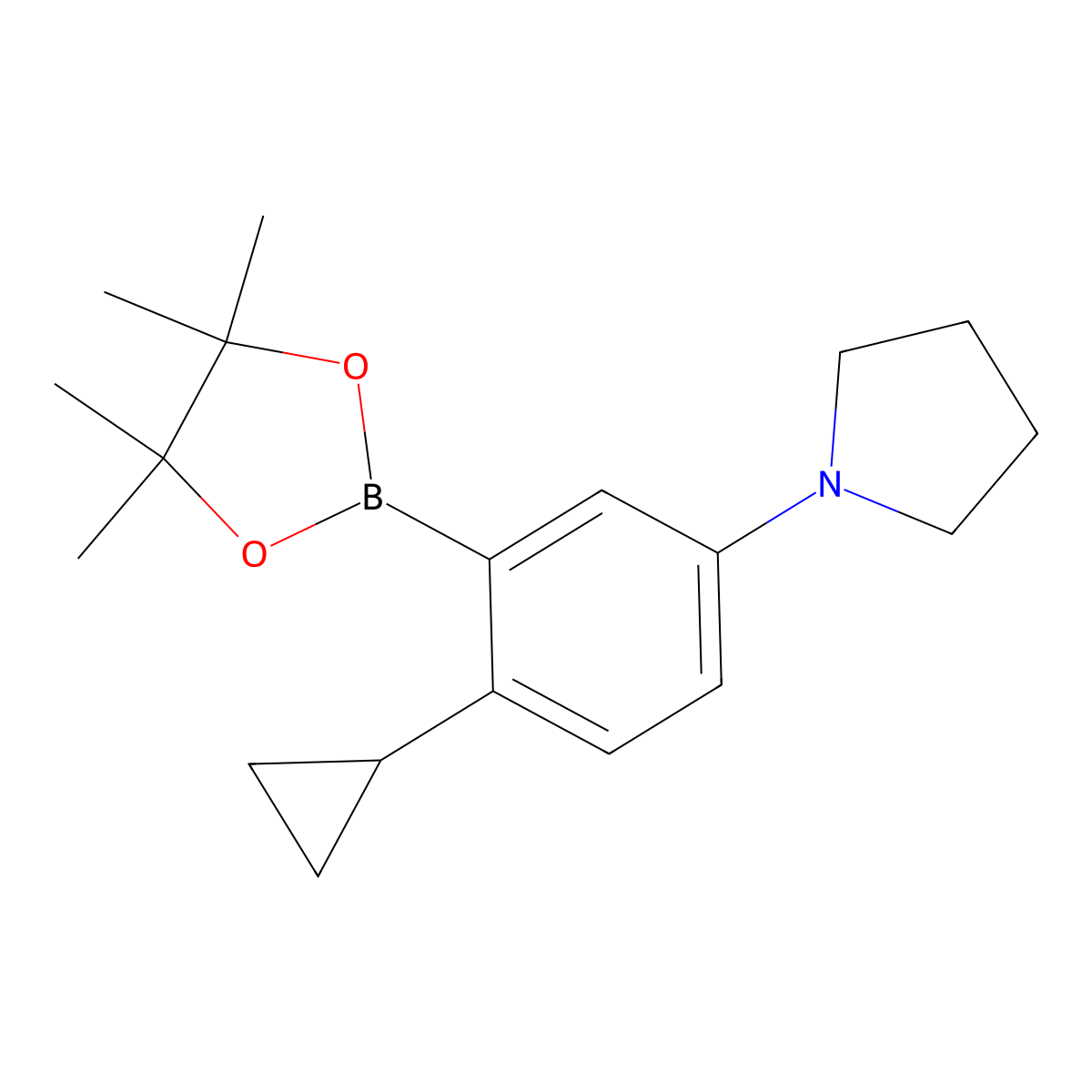 2-Cyclopropyl-5-(pyrrolidino)phenylboronic acid pinacol ester molecular structure, CAS 2223032-35-5