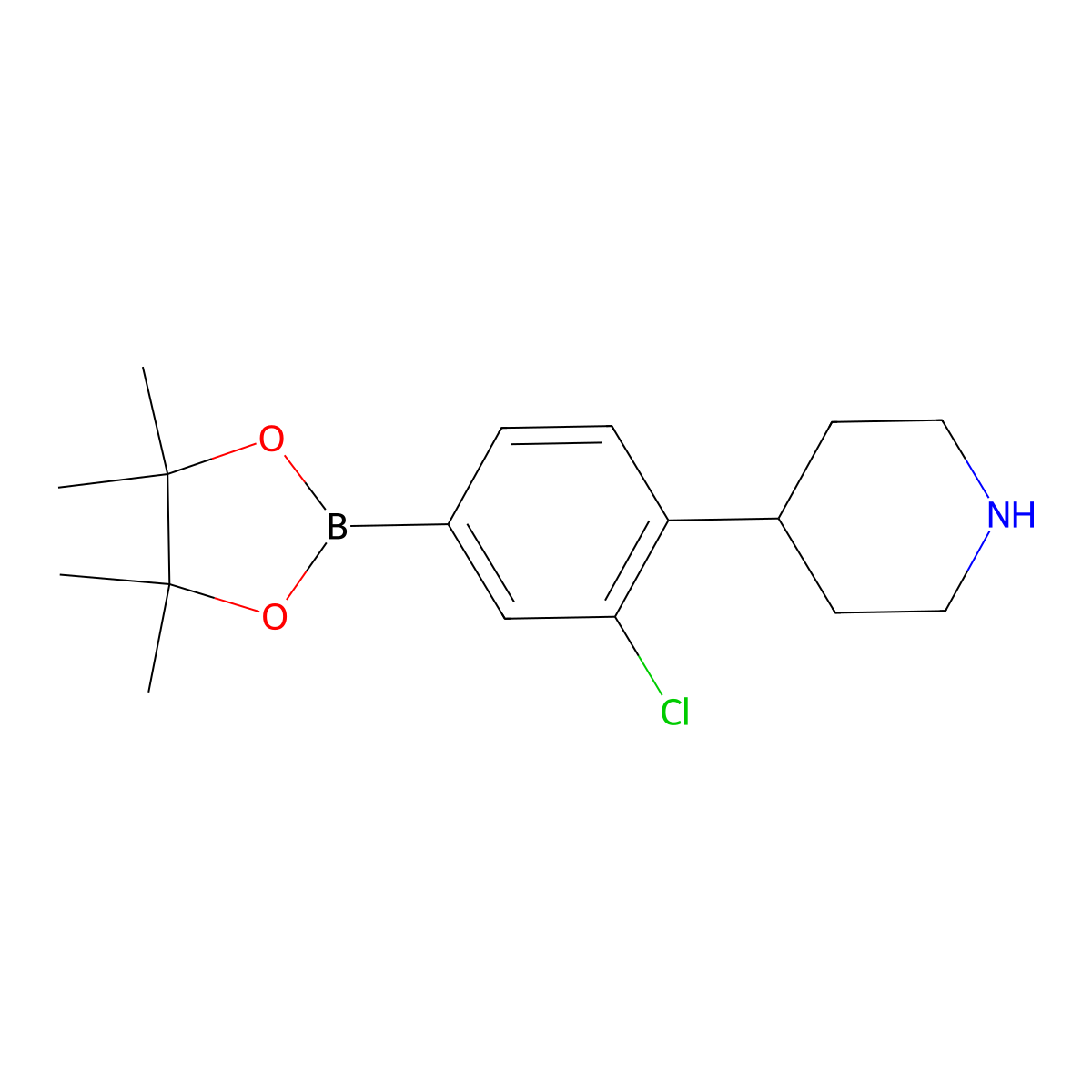 3-Chloro-4-(piperidin-4-yl)phenylboronic acid pinacol ester molecular structure, CAS 2223032-43-5