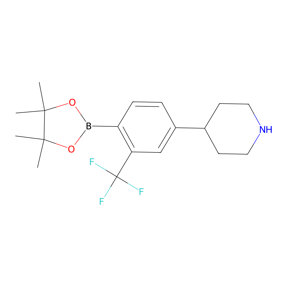2-Trifluoromethyl-4-(piperidin-4-yl)phenylboronic acid pinacol ester molecular structure, CAS 2223032-88-8