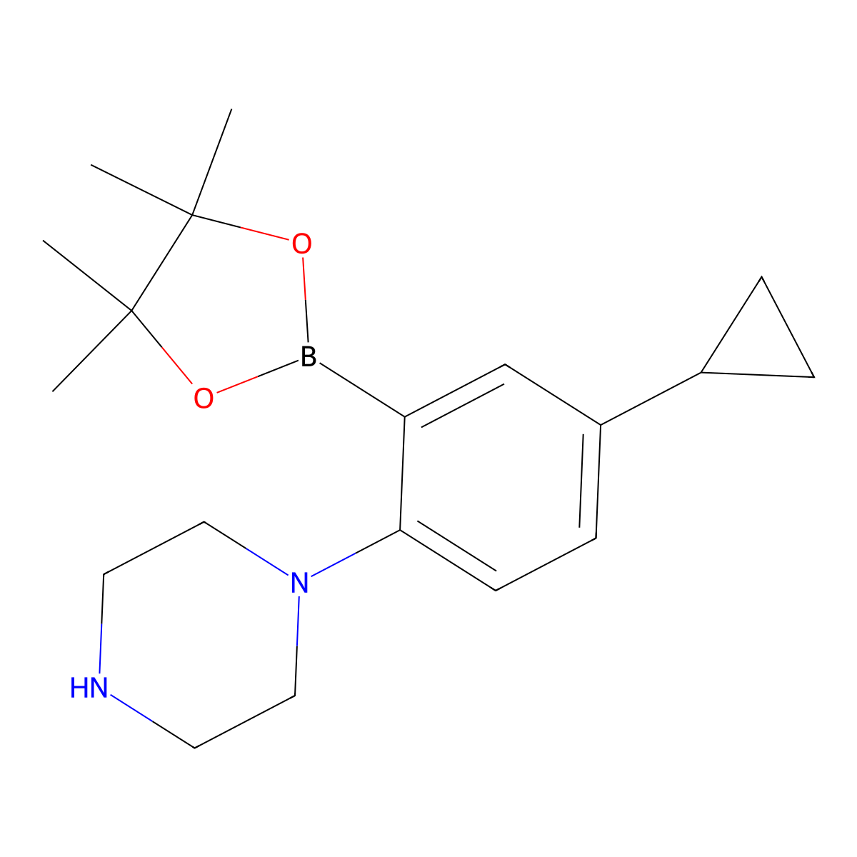 1-(4-Cyclopropyl-2-(4,4,5,5-tetramethyl-1,3,2-dioxaborolan-2-yl)phenyl)piperazine molecular structure, CAS 2223032-95-7