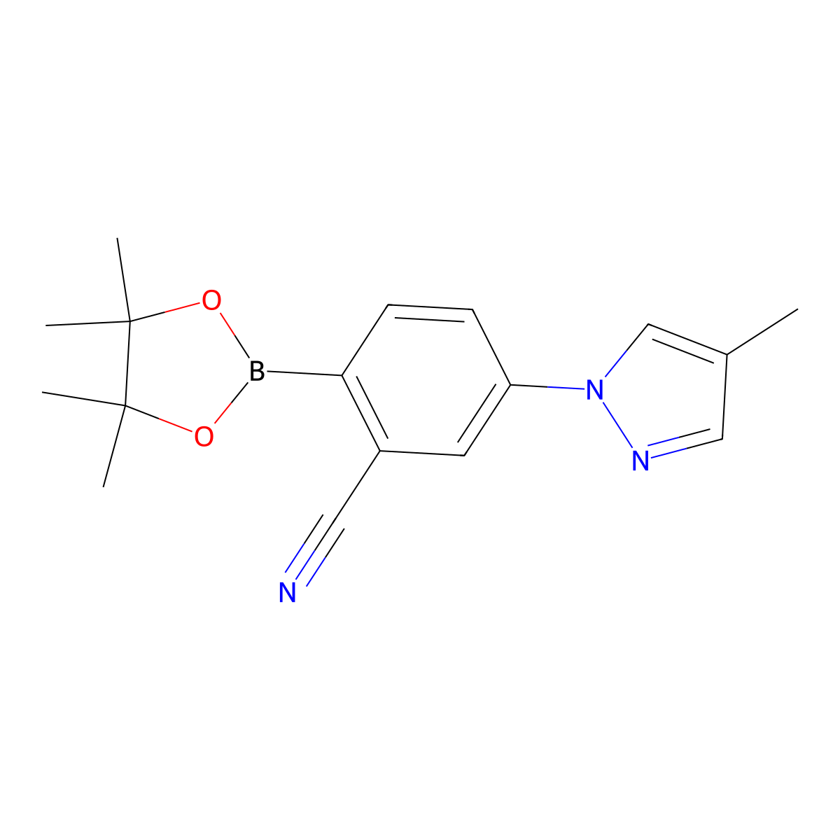 2-Cyano-4-(4-methyl-1H-pyrazol-1-yl)phenylboronic acid pinacol ester molecular structure, CAS 2223032-98-0
