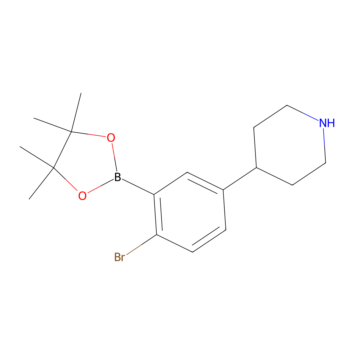 2-Bromo-5-(piperidin-4-yl)phenylboronic acid pinacol ester molecular structure, CAS 2223033-01-8