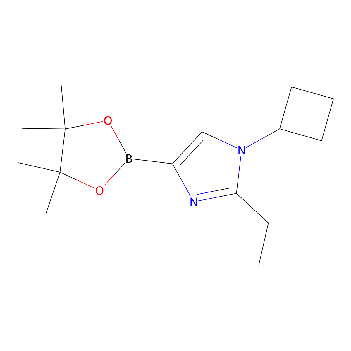 1-cyclobutyl-2-ethyl-4-(4,4,5,5-tetramethyl-1,3,2-dioxaborolan-2-yl)-1H-imidazole molecular structure, CAS 2223033-05-2