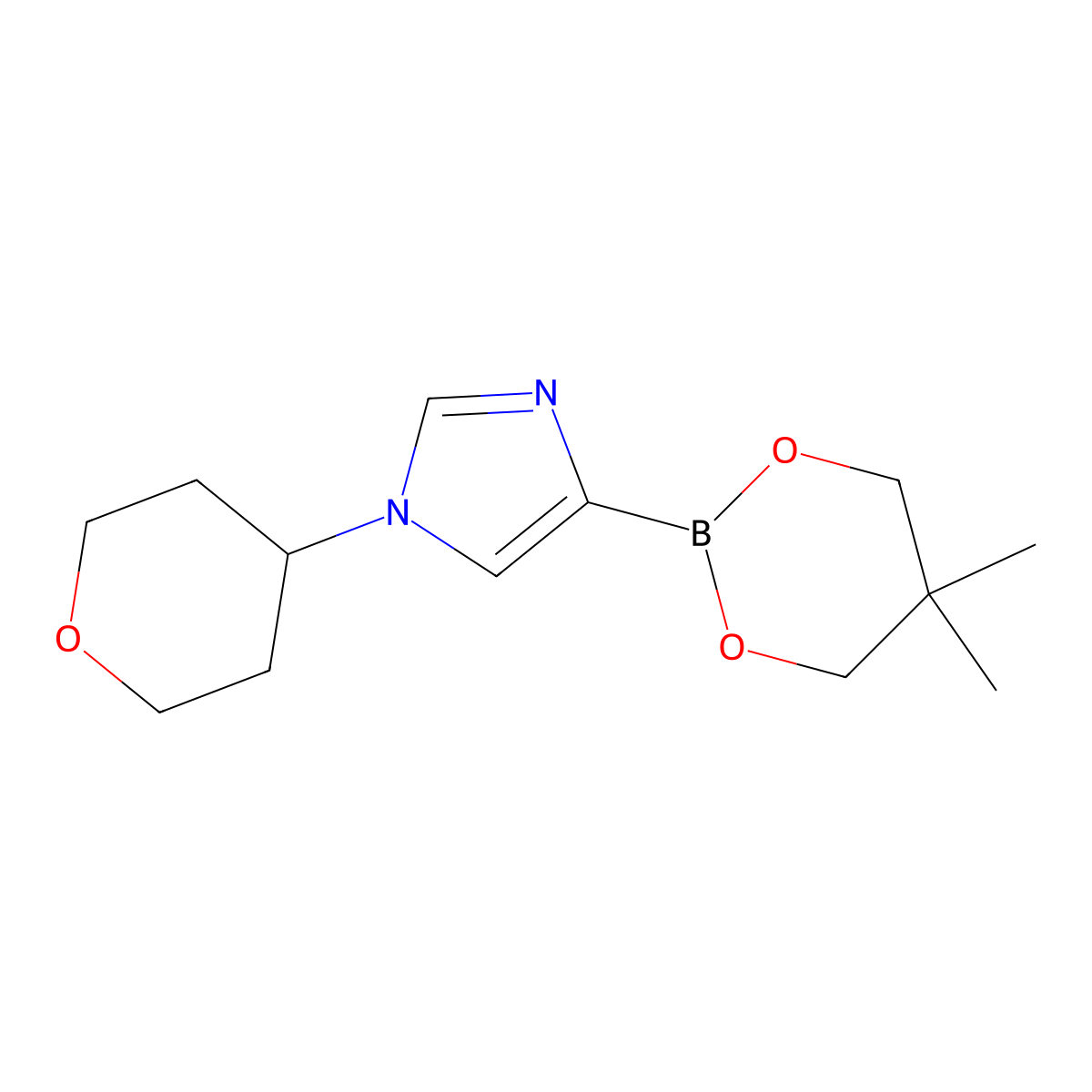 N-(Oxan-4-yl)imidazole-4-boronic acid neopentylglycol ester molecular structure, CAS 2223033-09-6
