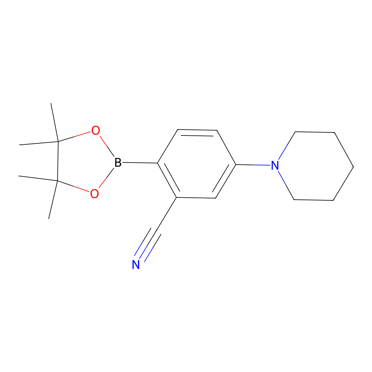 2-Cyano-4-(piperidino)phenylboronic acid pinacol ester molecular structure, CAS 2223033-12-1