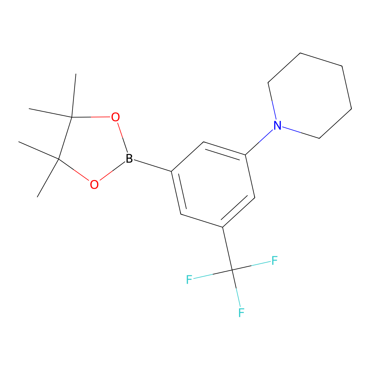 3-(Trifluoromethyl)-5-(piperidin-1-yl)phenylboronic acid pinacol ester molecular structure, CAS 2223033-25-6