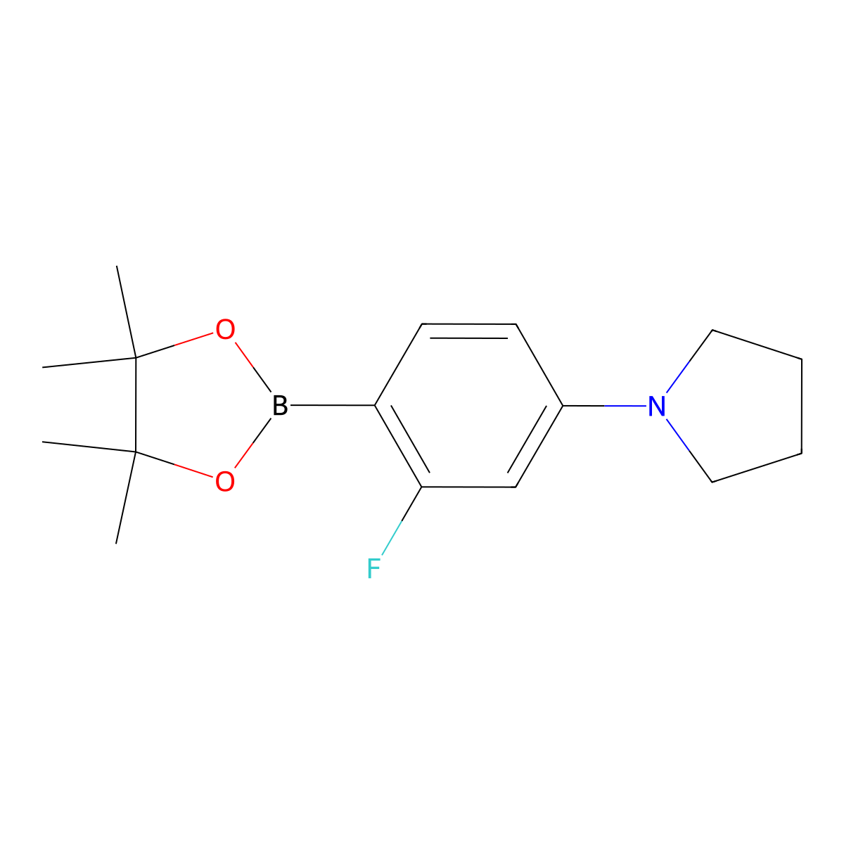 1-[3-Fluoro-4-(4,4,5,5-tetramethyl-1,3,2-dioxaborolan-2-yl)phenyl]pyrrolidine molecular structure, CAS 2223033-26-7