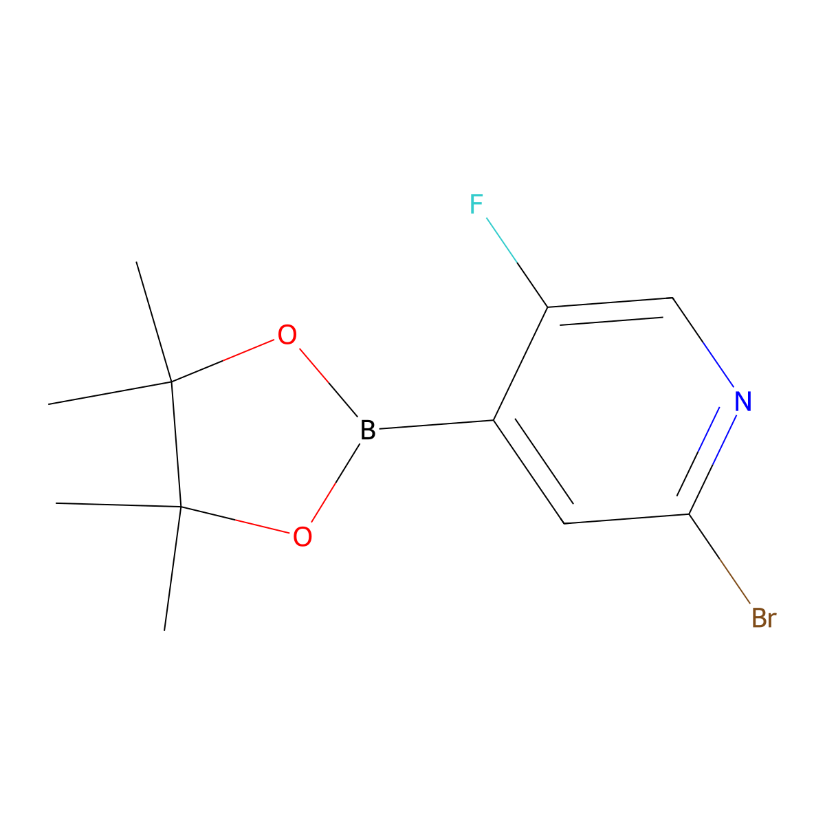 2-Bromo-5-fluoro-4-(4,4,5,5-tetramethyl-1,3,2-dioxaborolan-2-yl)pyridine molecular structure, CAS 2223033-31-4