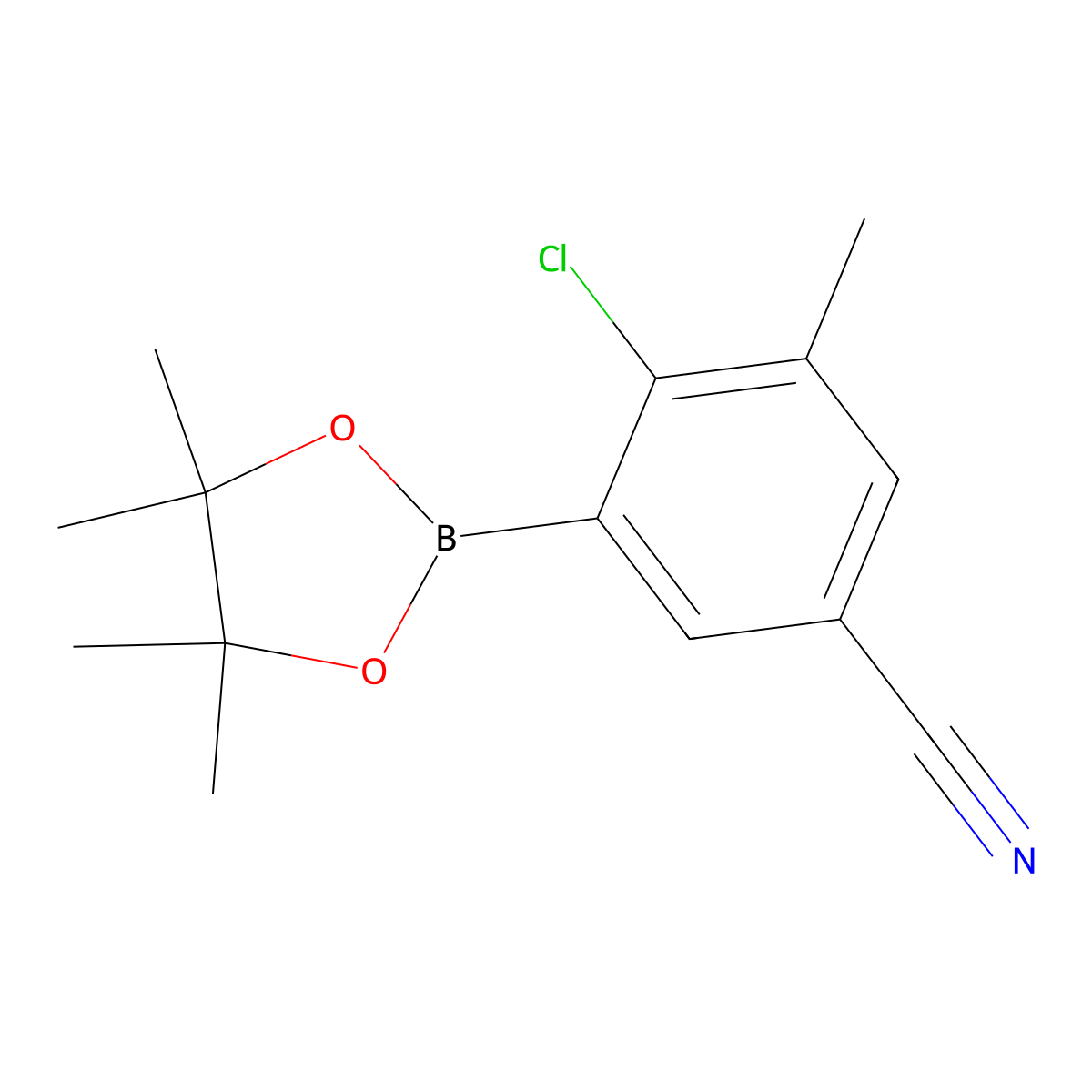 2-Chloro-3-methyl-5-cyanophenylboronic acid pinacol ester molecular structure, CAS 2223033-38-1