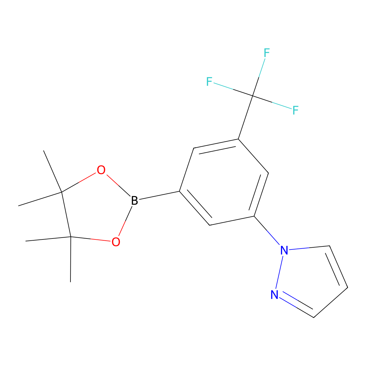 3-Trifluoromethyl-5-(1H-pyrazol-1-yl)phenylboronic acid pinacol ester molecular structure, CAS 2223033-39-2