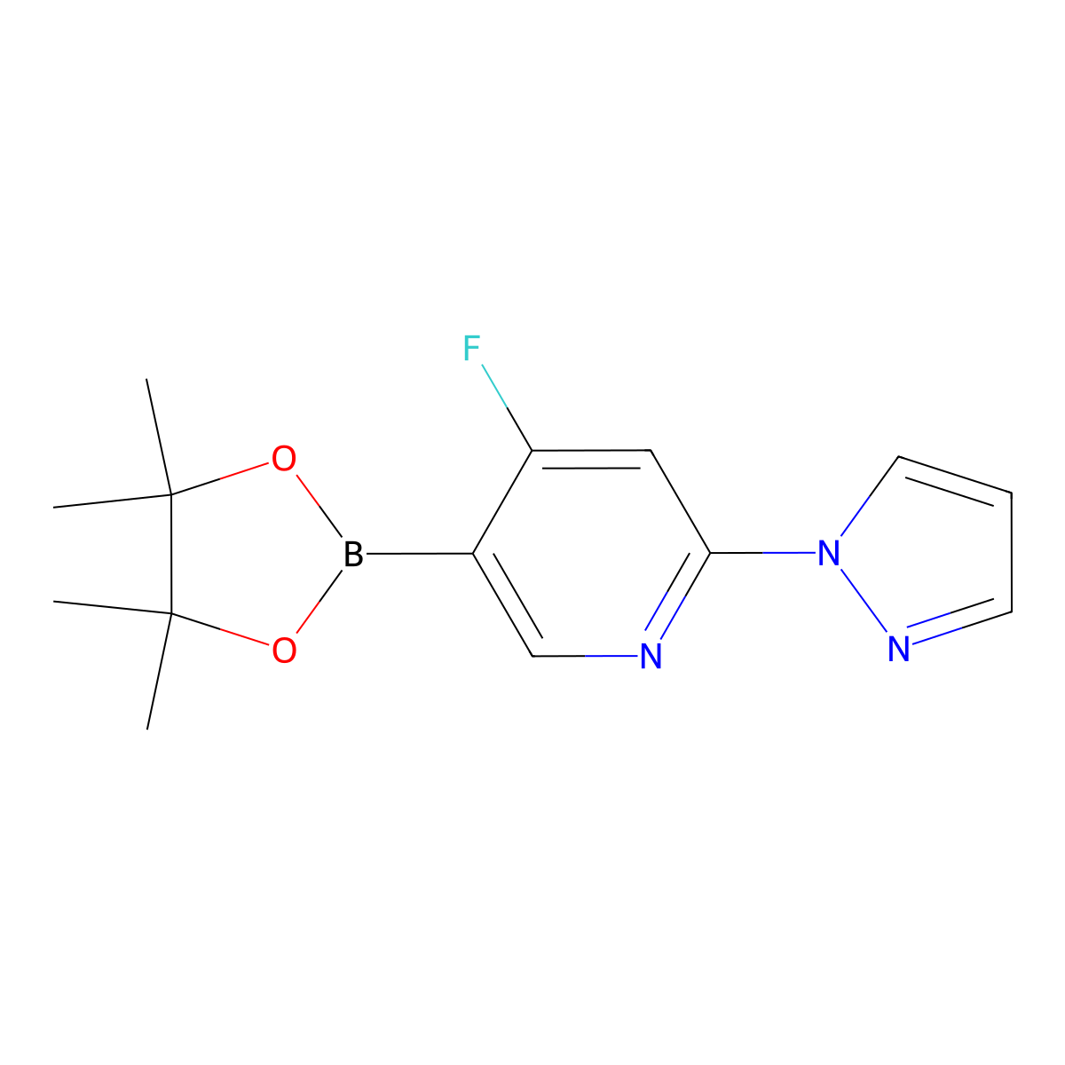 4-Fluoro-2-(1H-pyrazol-1-yl)pyridine-5-boronic acid pinacol ester molecular structure, CAS 2223033-47-2