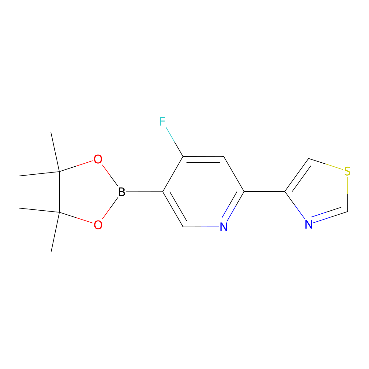 4-Fluoro-2-(thiazol-4-yl)pyridine-5-boronic acid pinacol ester molecular structure, CAS 2223033-49-4