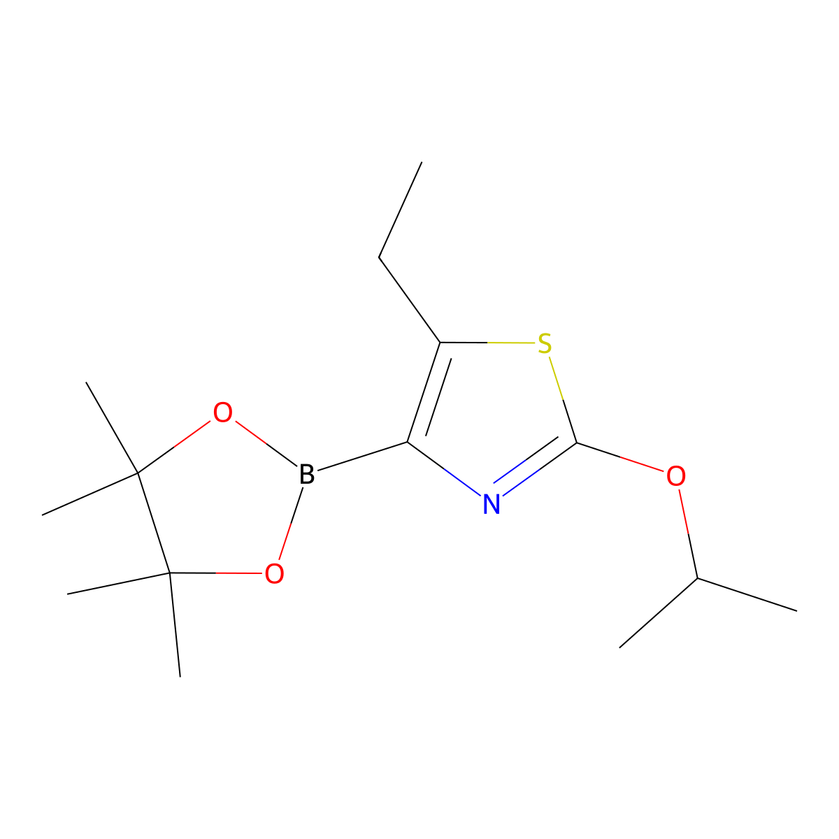 5-Ethyl-2-(iso-propoxy)thiazole-4-boronic acid pinacol ester molecular structure, CAS 2223033-56-3
