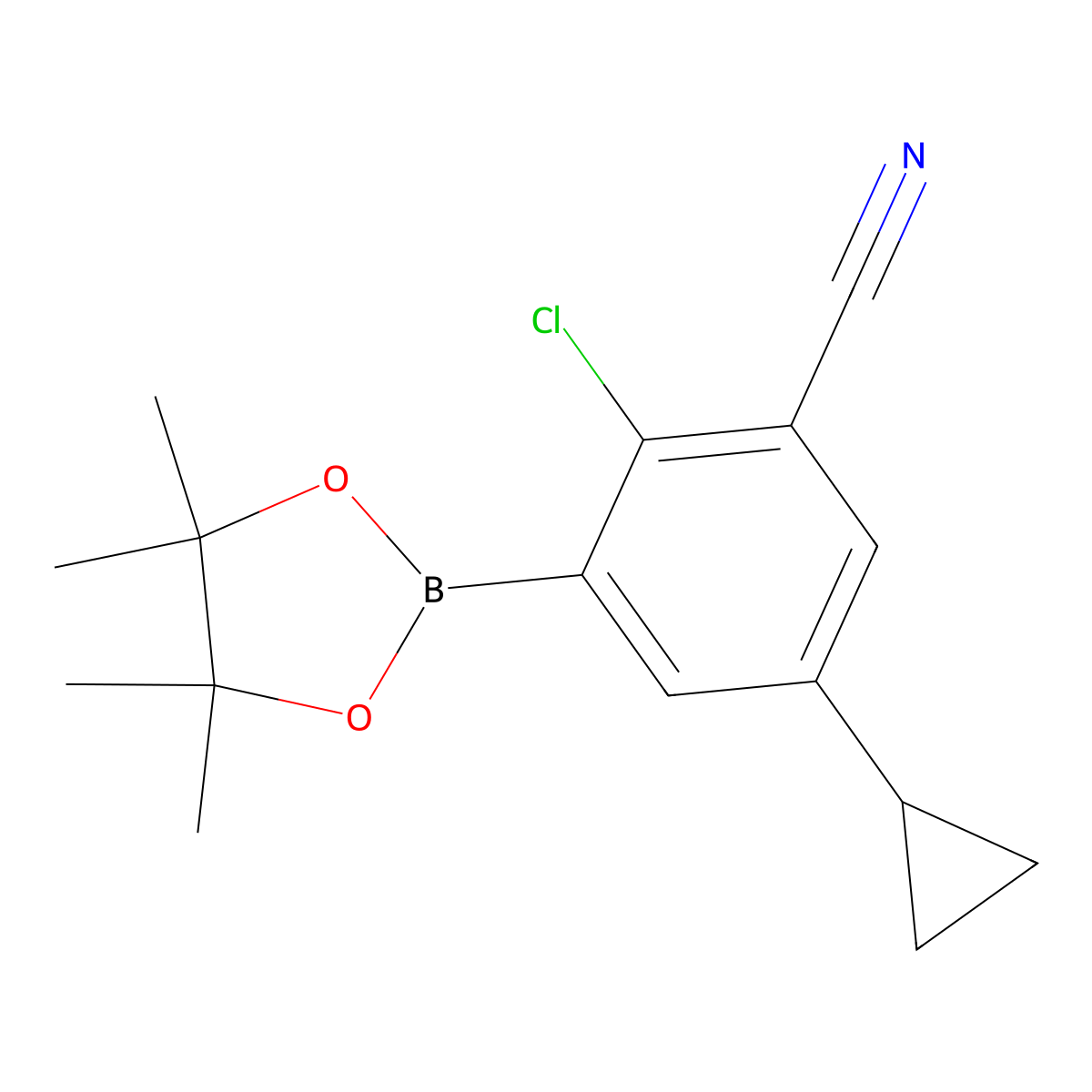 2-Chloro-3-cyano-5-cyclopropylphenylboronic acid pinacol ester molecular structure, CAS 2223033-61-0