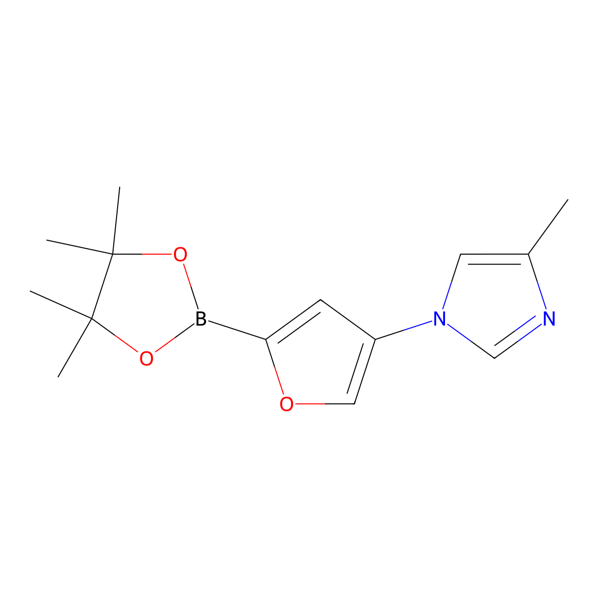 4-(4-Methylimidazol-1-yl)furan-2-boronic acid pinacol ester molecular structure, CAS 2223033-68-7