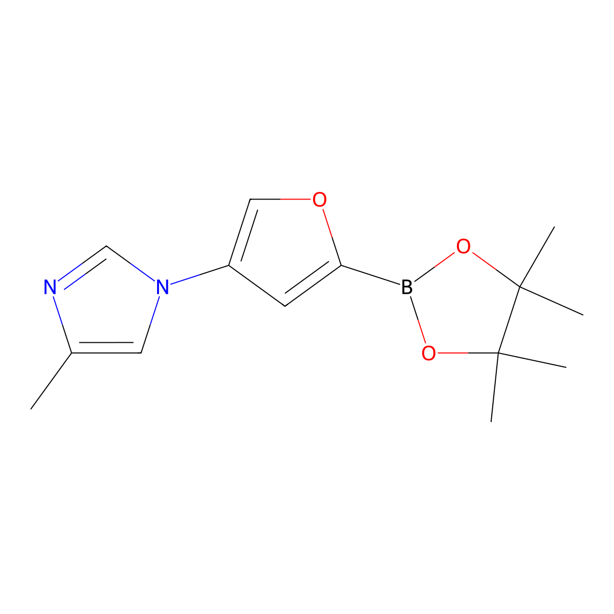 4-(4-Methylimidazol-1-yl)furan-2-boronic acid pinacol ester molecular structure, CAS 2223033-68-7