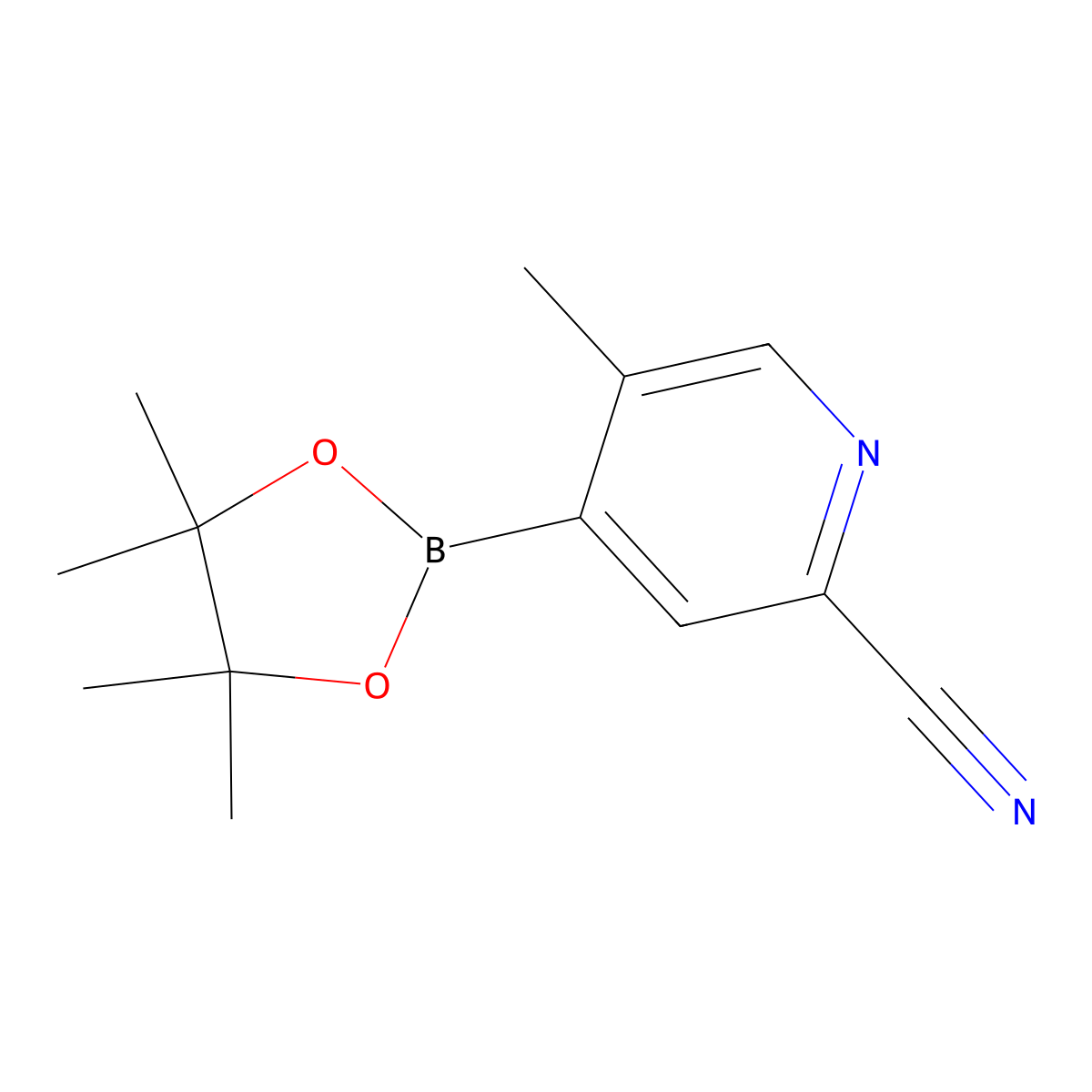 5-Methyl-4-(4,4,5,5-tetramethyl-1,3,2-dioxaborolan-2-yl)picolinonitrile molecular structure, CAS 2223033-72-3