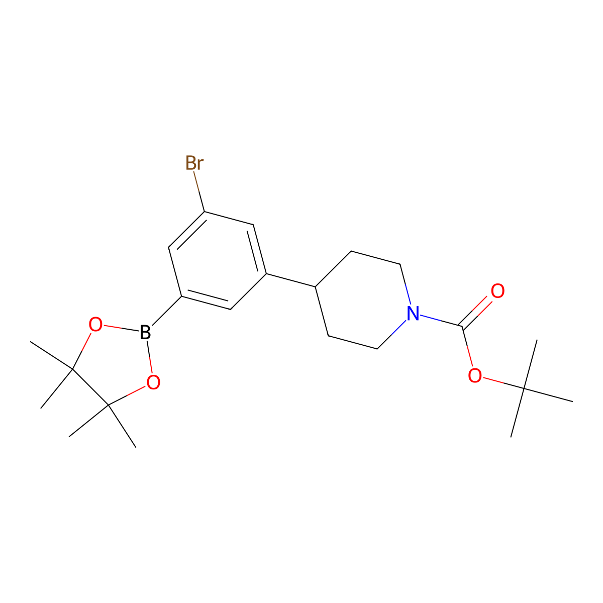 3-Bromo-5-(N-Boc-piperidin-4-yl)phenylboronic acid pinacol ester molecular structure, CAS 2223033-78-9