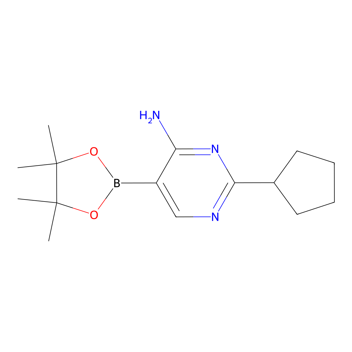 4-Amino-2-(cyclopentyl)pyrimidine-5-boronic acid pinacol ester molecular structure, CAS 2223033-87-0