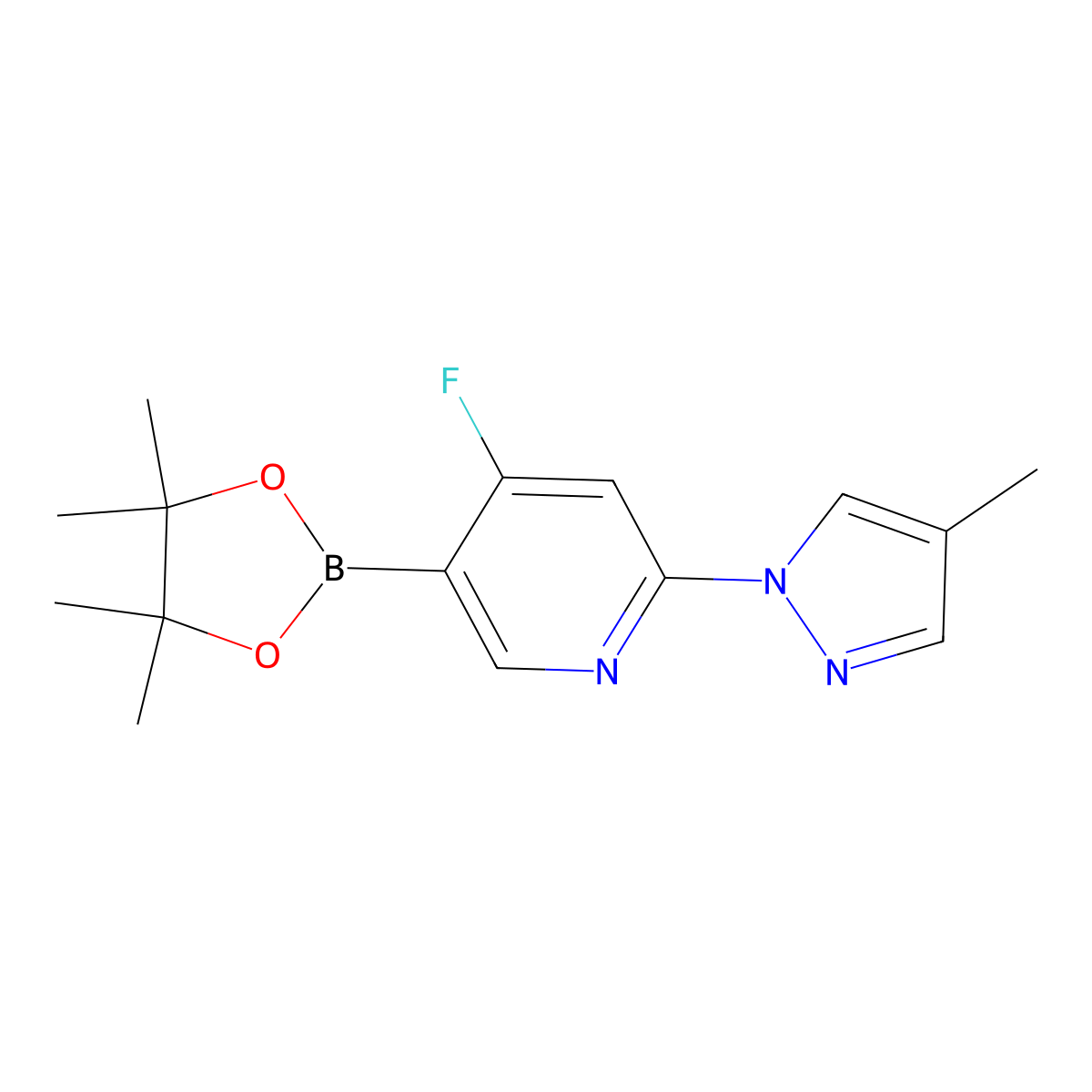 4-Fluoro-2-(4-methyl-1H-pyrazol-1-yl)pyridine-5-boronic acid pinacol ester molecular structure, CAS 2223033-93-8