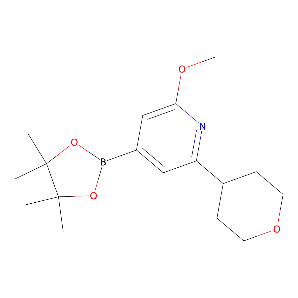 2-Methoxy-6-(oxan-4-yl)pyridine-4-boronic acid pinacol ester molecular structure, CAS 2223033-94-9