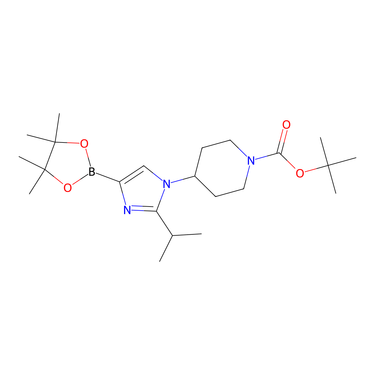 1-(N-Boc-Piperidin-4-yl)-2-(iso-propyl)imidazole-4-boronic acid pinacol ester molecular structure, CAS 2223034-00-0