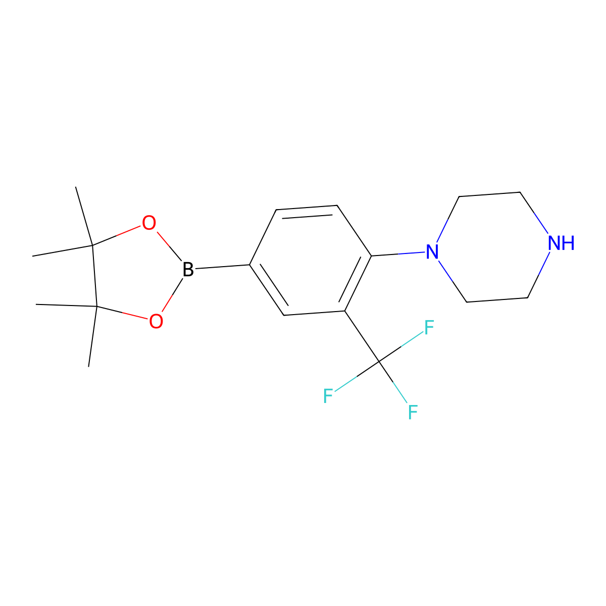 3-Trifluoromethyl-4-(piperazin-1-yl)phenylboronic acid pinacol ester molecular structure, CAS 2223034-01-1
