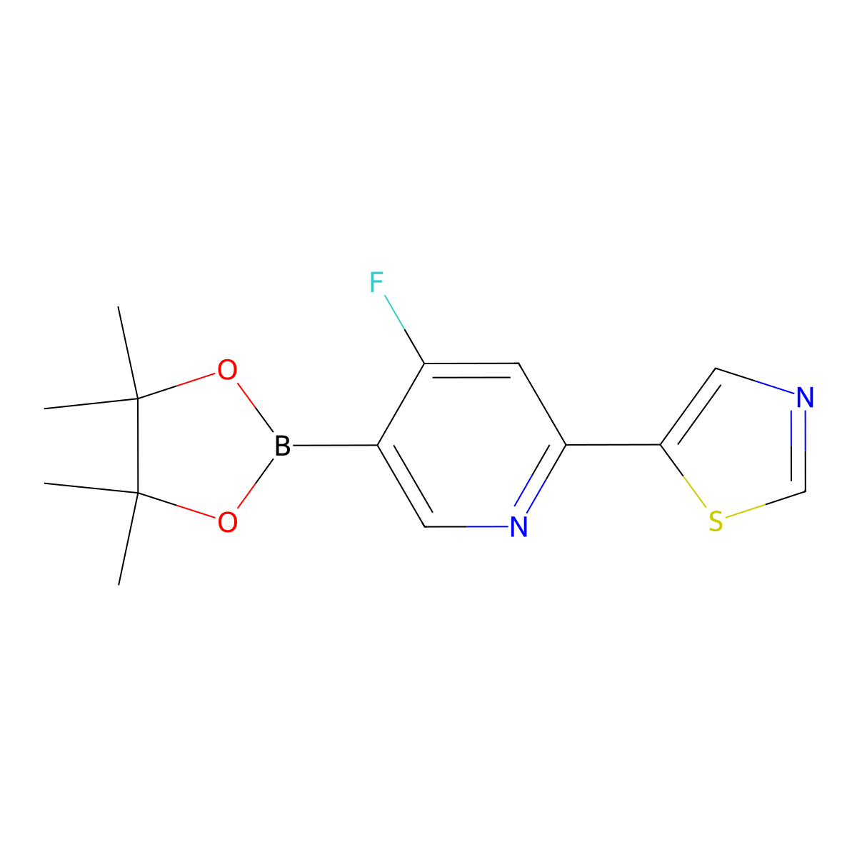 4-Fluoro-2-(thiazol-5-yl)pyridine-5-boronic acid pinacol ester molecular structure, CAS 2223034-03-3