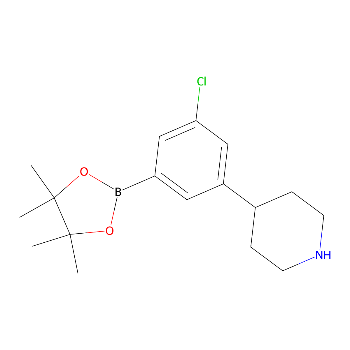 3-Chloro-5-(piperidin-4-yl)phenylboronic acid pinacol ester molecular structure, CAS 2223034-04-4