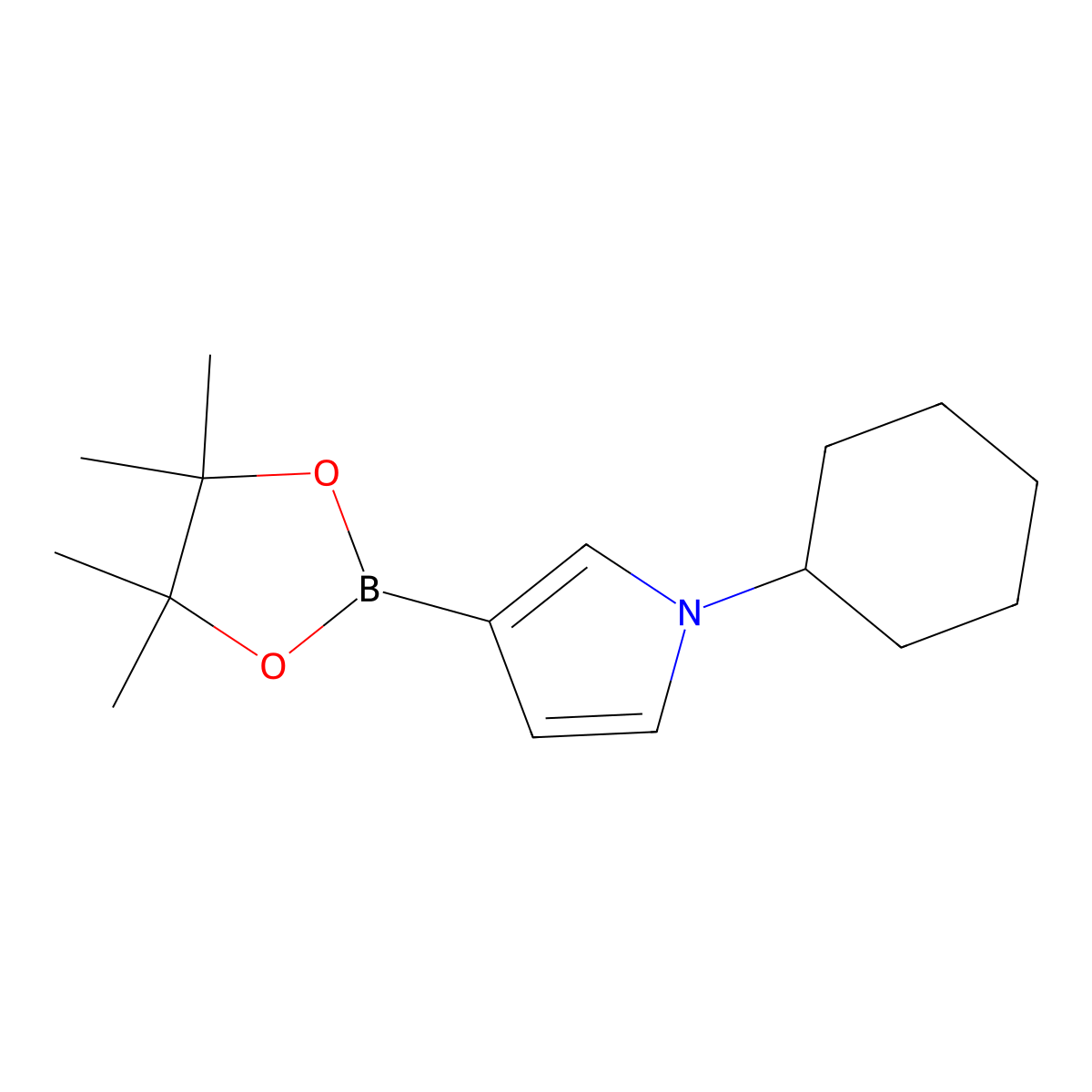 1-cyclohexyl-3-(4,4,5,5-tetramethyl-1,3,2-dioxaborolan-2-yl)-1H-pyrrole molecular structure, CAS 2223034-83-9